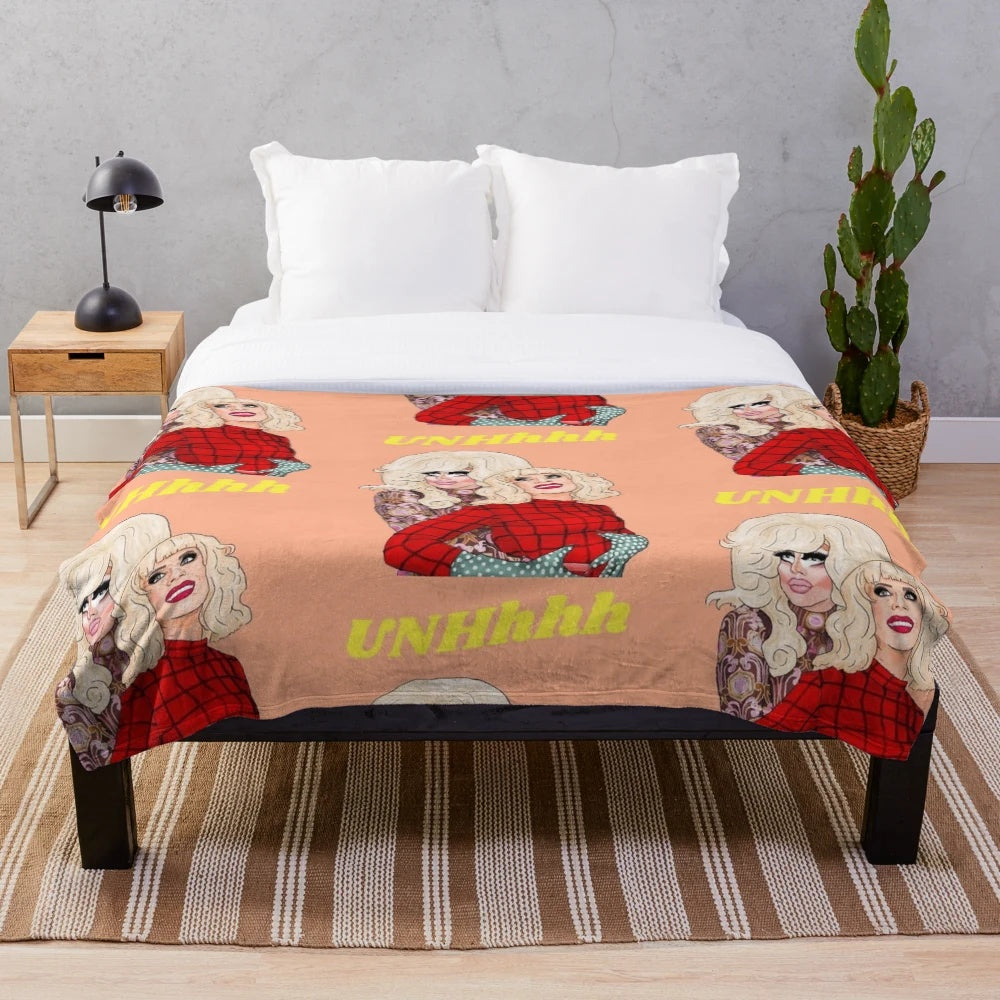 Trixie and Katya-inspired plush blanket with a vibrant, drag-inspired design
