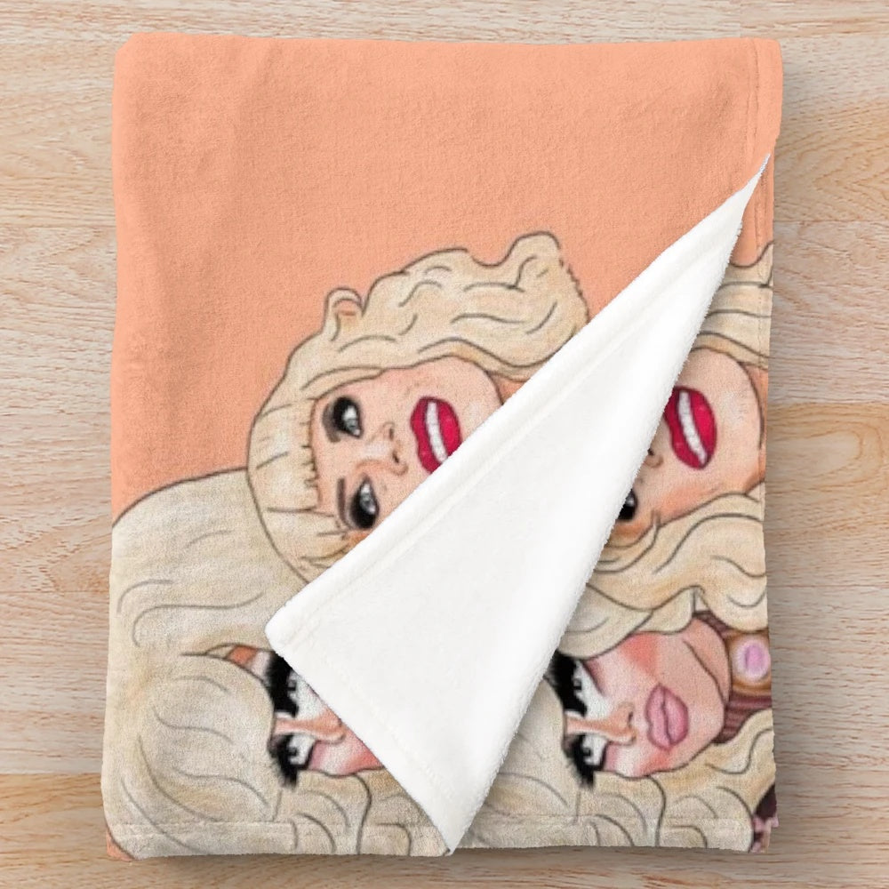 Trixie and Katya-inspired plush blanket with a vibrant, drag-inspired design