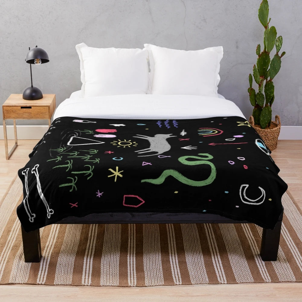 Chalkboard inspired dreamscape plush blanket with animal and symbolic patterns