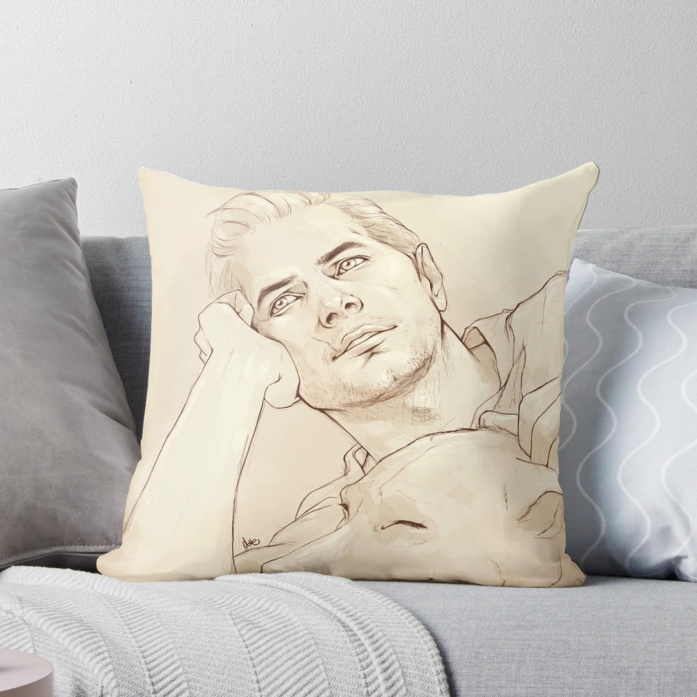 Soft, comfortable pillow featuring a dreamy illustration of Commander Cullen from the Dragon Age Inquisition video game.