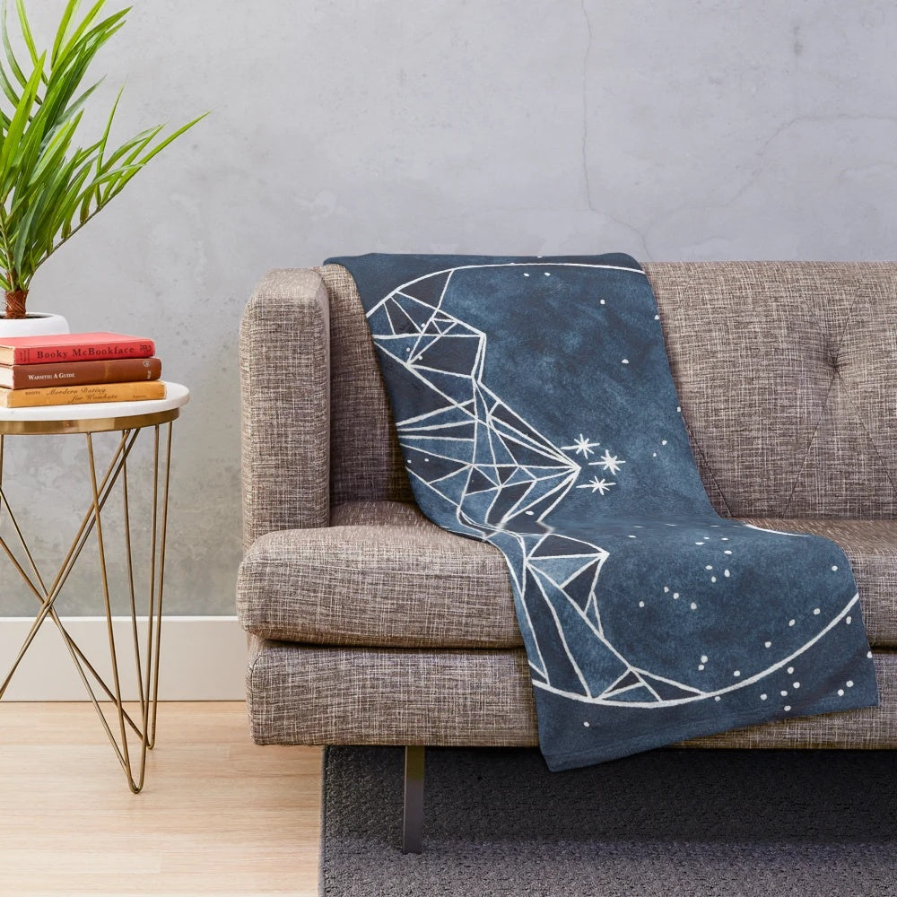 Plush blanket featuring a watercolor design of the night court, moon, and stars