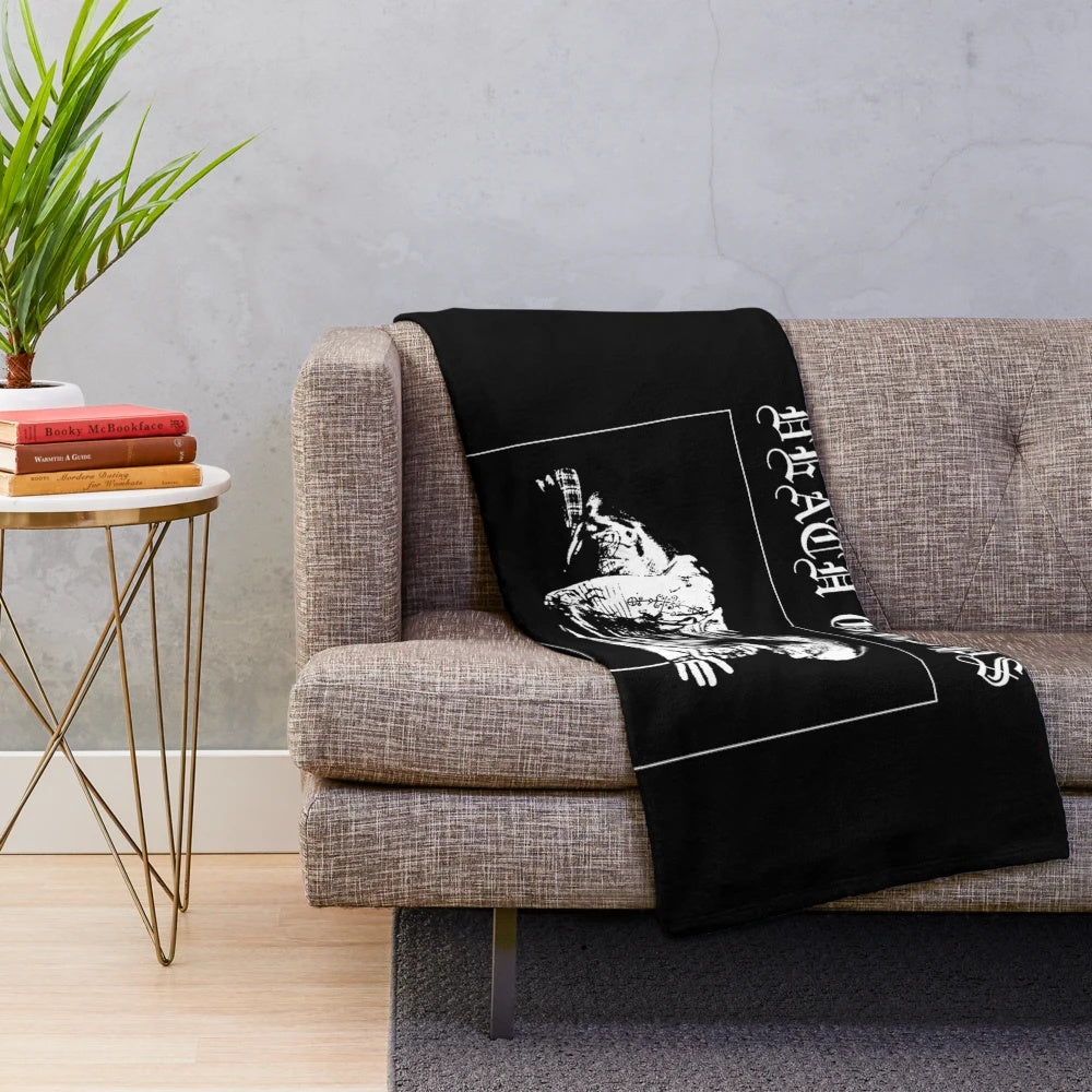 Plush blanket with death metal and experimental music inspired design