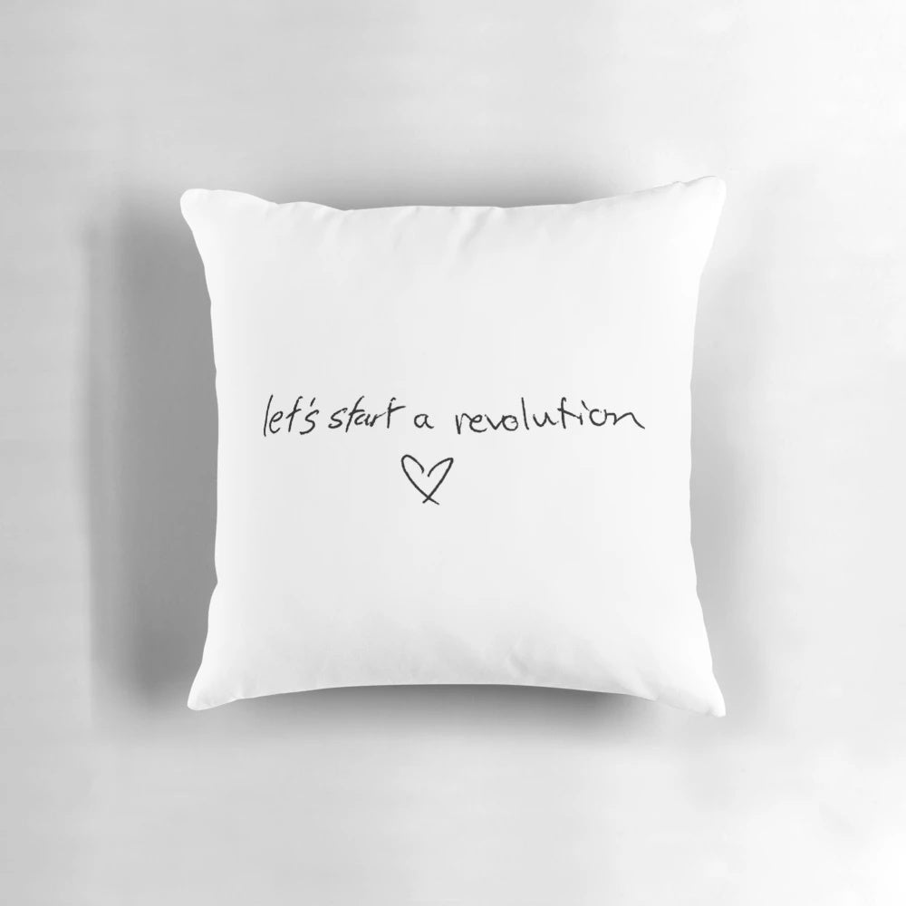 Decorative pillow featuring Edvin Ryding's handwritten "Let's Start a Revolution" design from the hit series Young Royals.