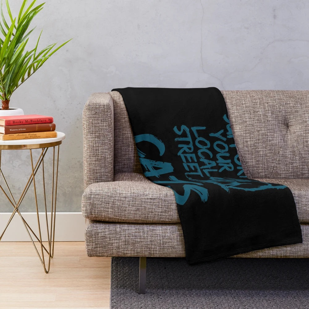 Egyape-inspired alley cat plush blanket with a trendy, urban art design
