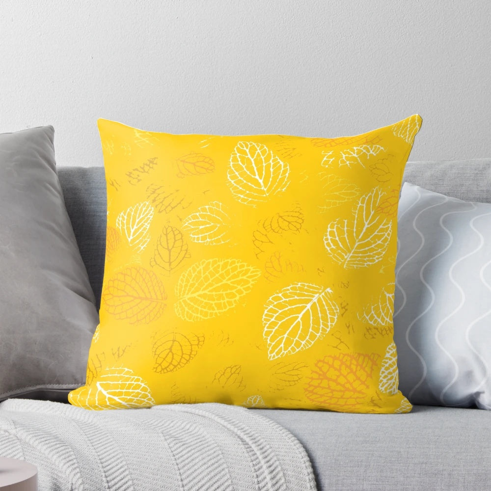 Autumn leaves pattern pillow with watercolor forest leaf design