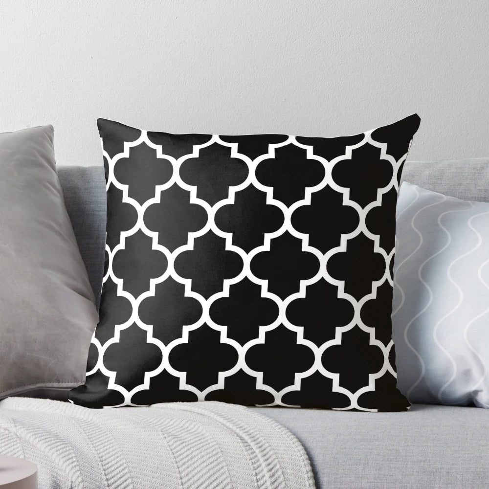 Black and white quatrefoil pattern decorative throw pillow for neutral home decor