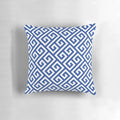 Blue and white pillow with famous Greek key fret design