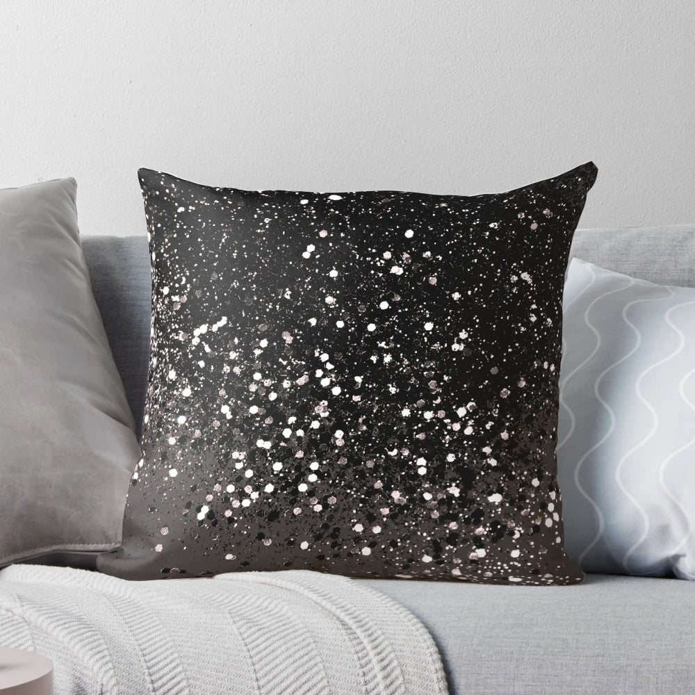 Soft, luxurious decorative pillow in a blush, gray, and black abstract pattern for a glamorous home accent.