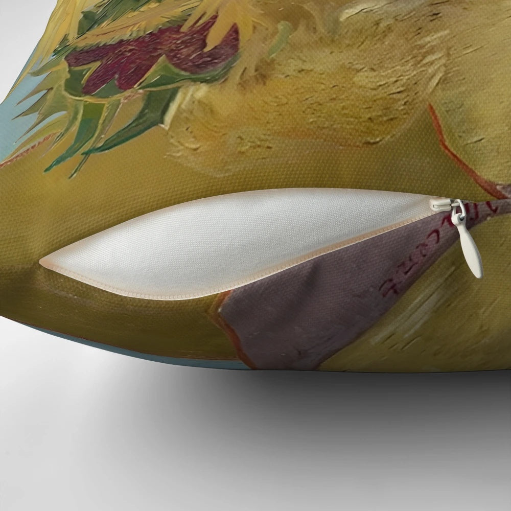Decorative cat pillow featuring a vintage floral design inspired by the paintings of Vincent Van Gogh.