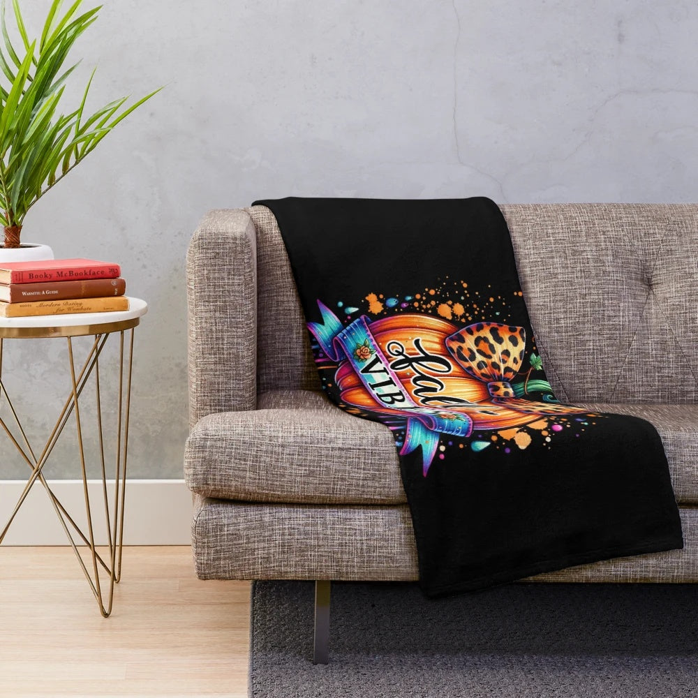 Elegant fall pumpkin leopard print design plush blanket