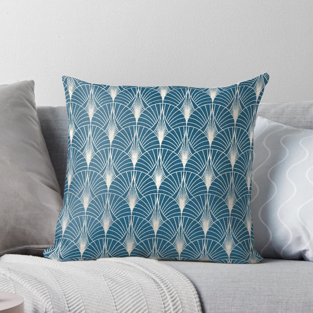 Faux turquoise and silver art deco patterned decorative accent pillow