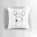 Minimalistic black and white portrait of an Ibizan hound, an elegant dog breed.