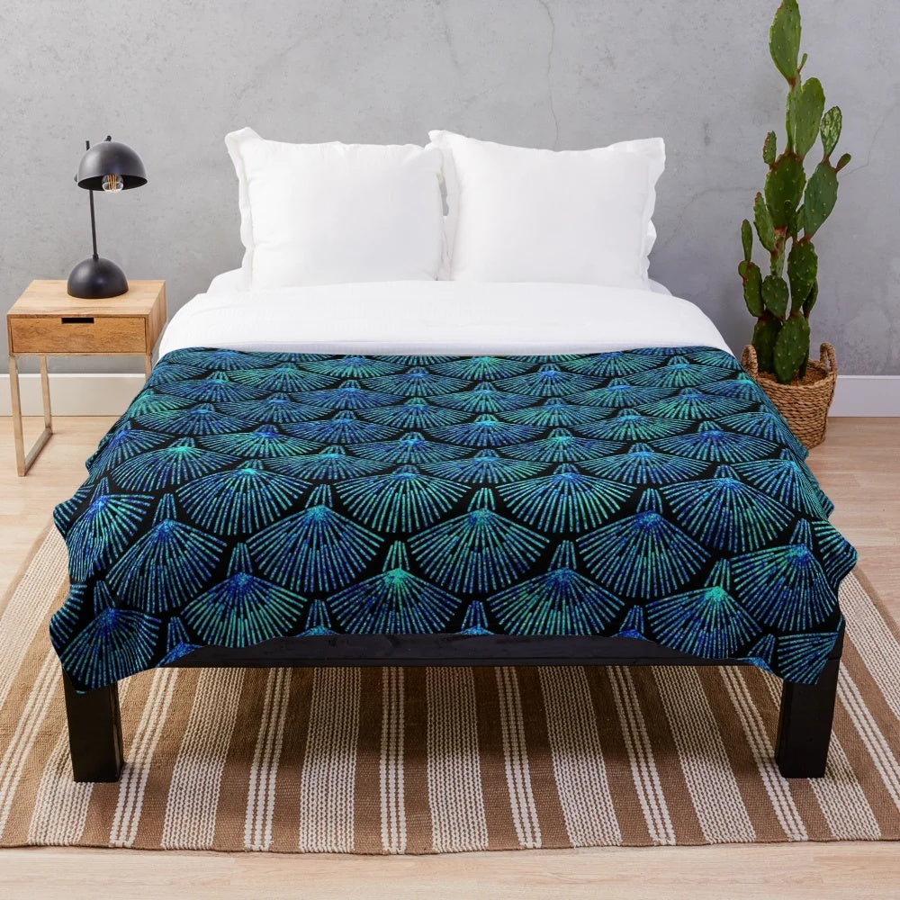 Peacock feather plush blanket with abstract art design