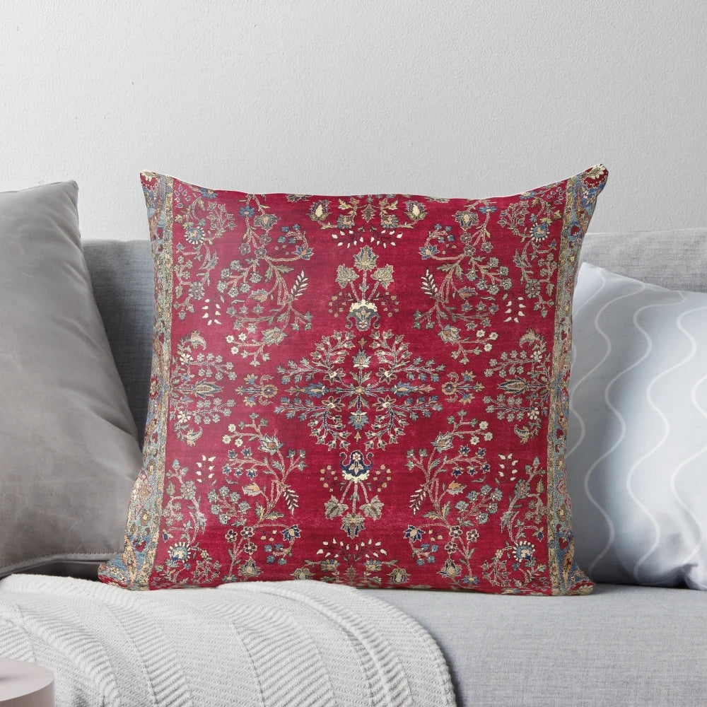 Vibrant Kashan Persian Rug Print Pillow with Floral, Geometric and Tribal Patterns