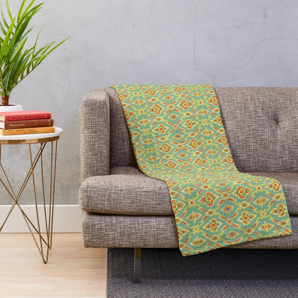 Thai pattern plush blanket with abstract floral texture design