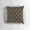 Elegant art deco throw pillow in a vintage Hollywood-inspired golden and black design