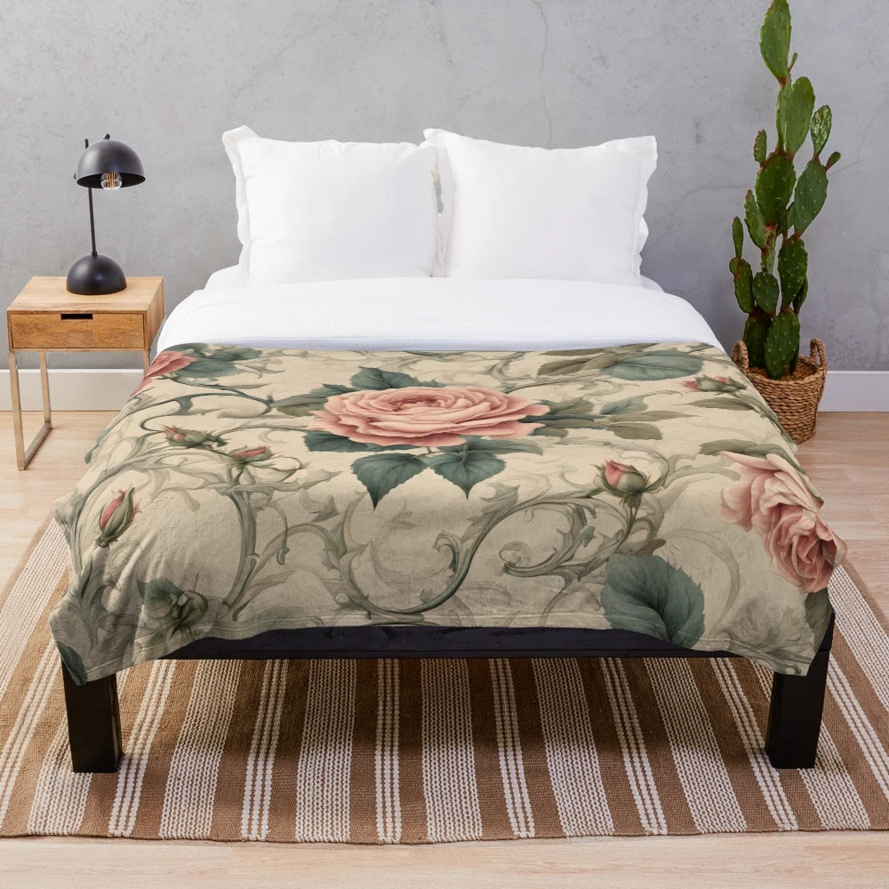 Vintage Roses Plush Blanket with Timeless Floral Patterns