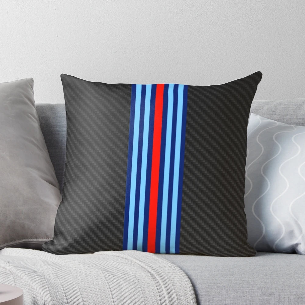 Carbon fiber racing stripes pattern printed on a plush pillow