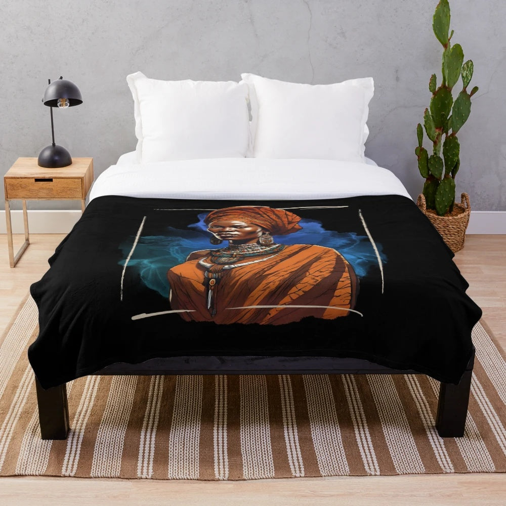 Plush blanket featuring an image of a beautiful African woman, a symbol of strength and heritage
