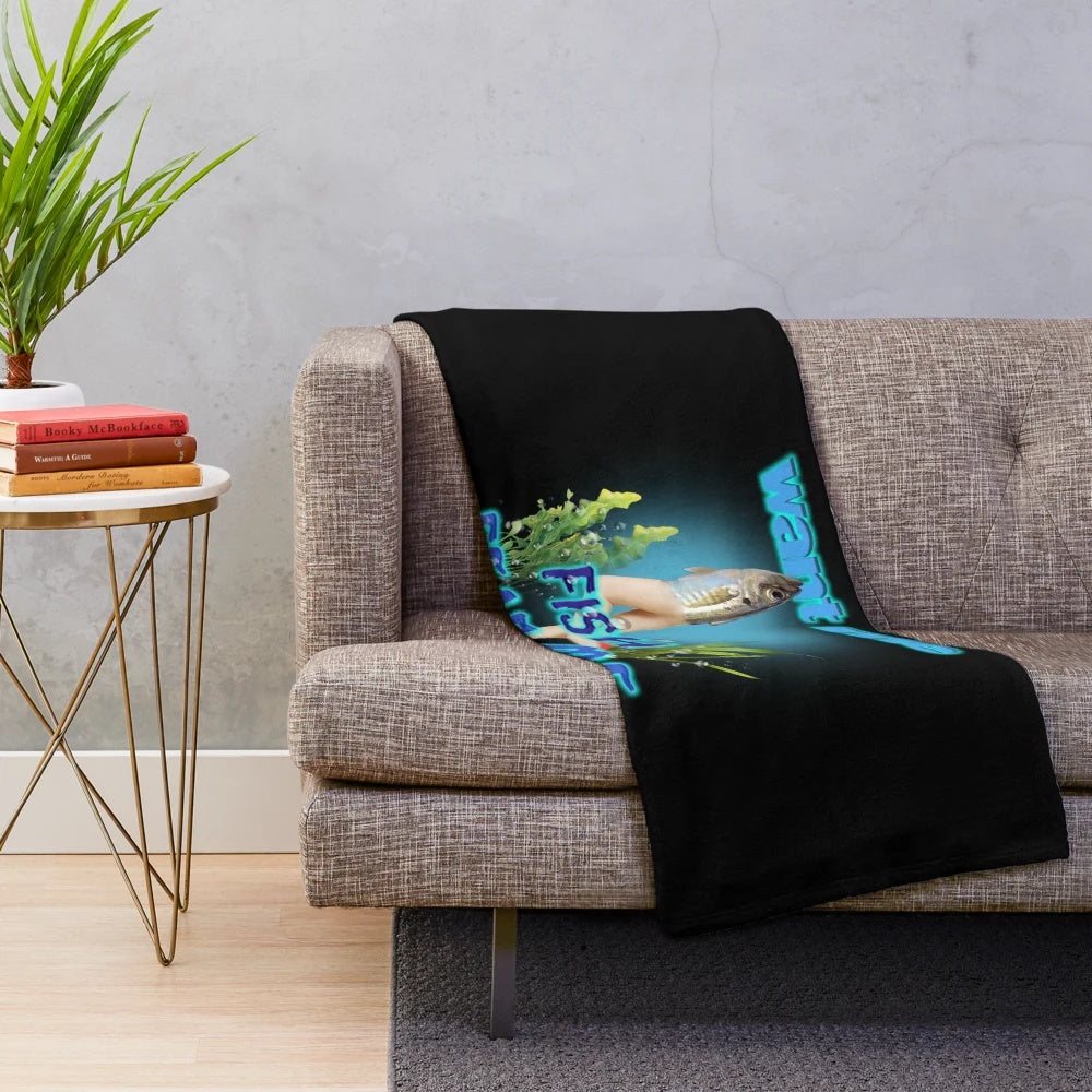 Women Want Me, Fish Fear Me" Plush Blanket featuring a manly, alpha design