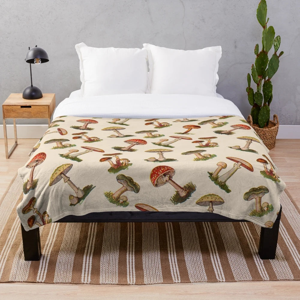 Soft and whimsical plush blanket featuring a magical mushroom design