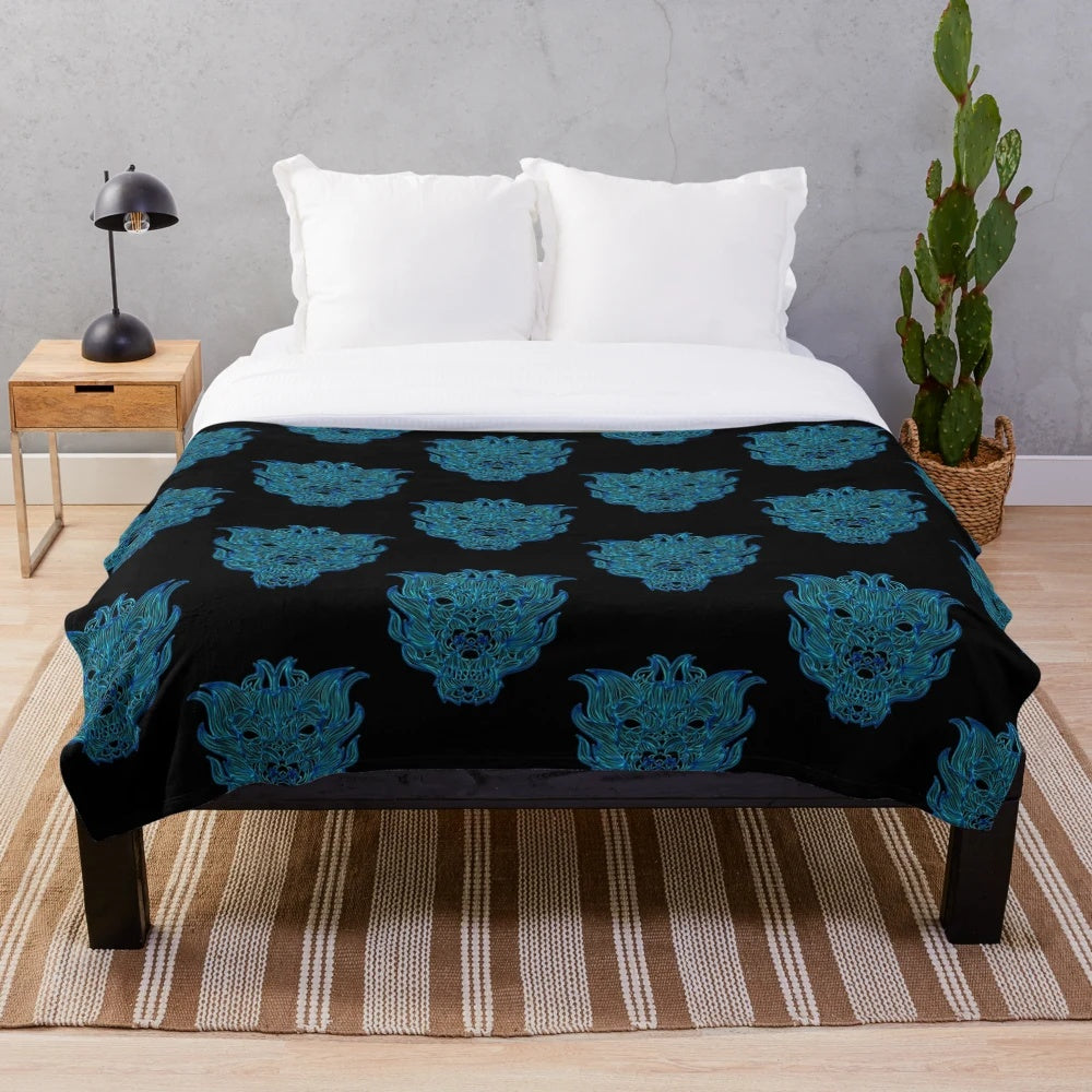 Blue dragon head plush blanket