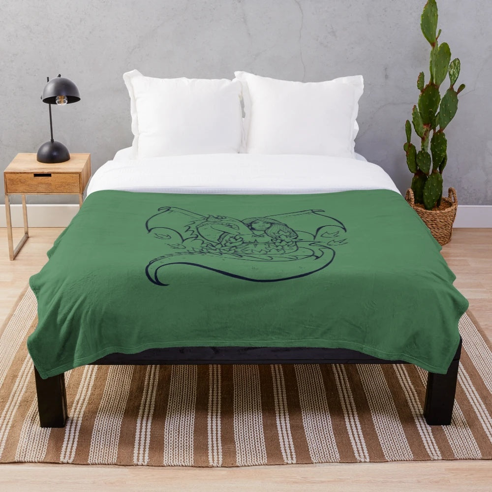 Cozy plush blanket featuring a dragon goddess design for fantasy and pagan home decor