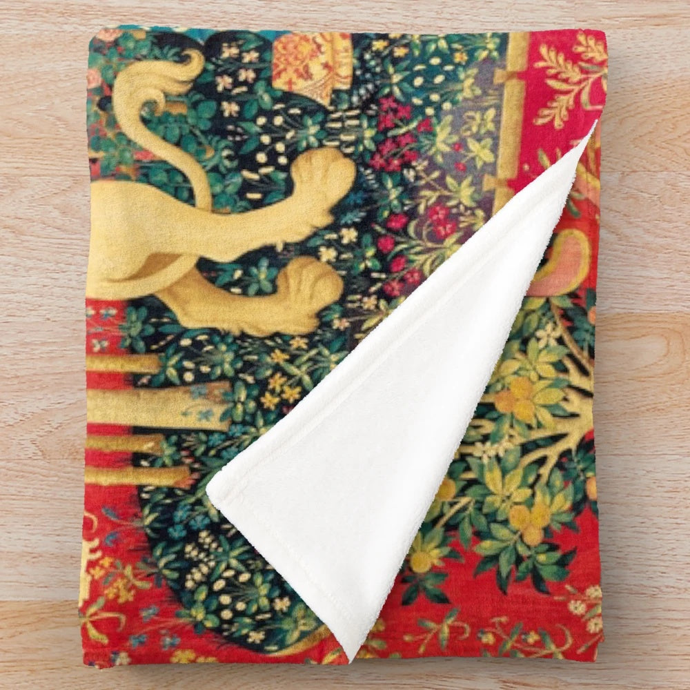 Plush blanket featuring a fantasy unicorn and vintage floral design