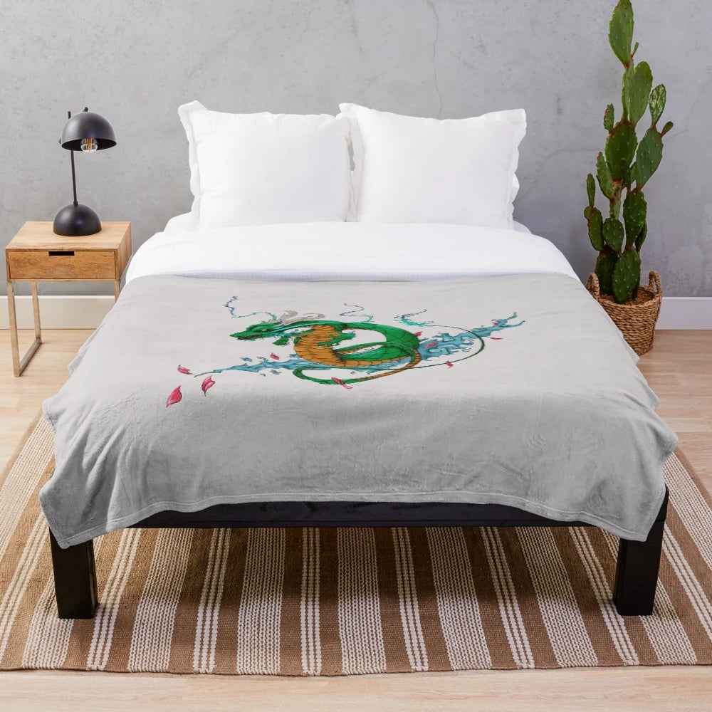 Green fantasy dragon plush blanket