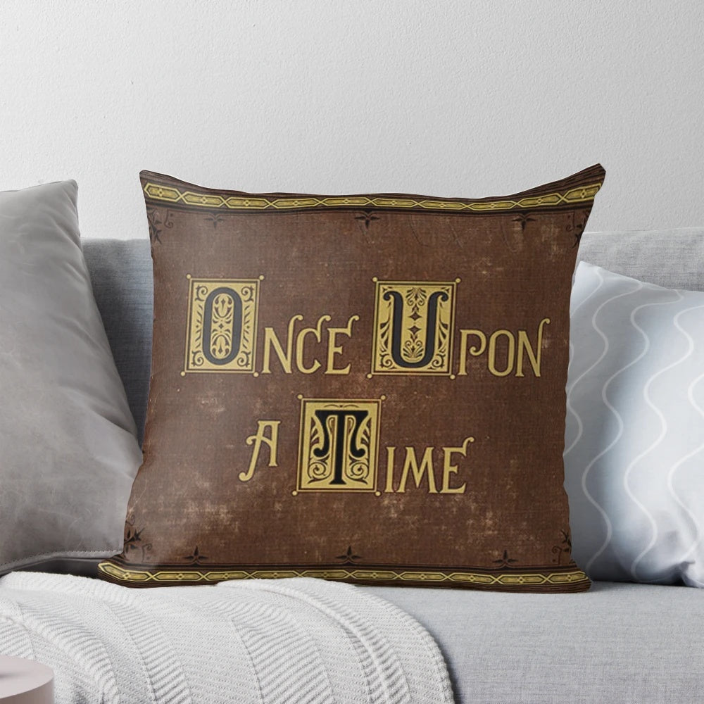 Once Upon a Time book-inspired decorative throw pillow with fairytale graphics