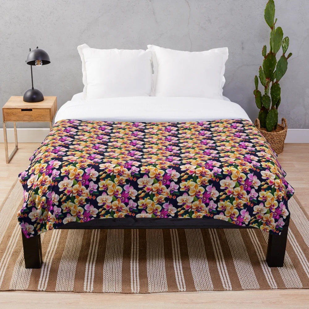 Soft and plush orchid-patterned blanket