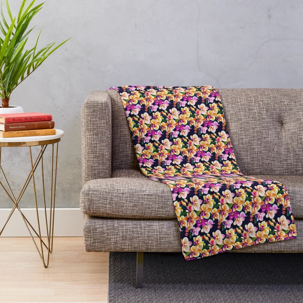 Soft and plush orchid-patterned blanket