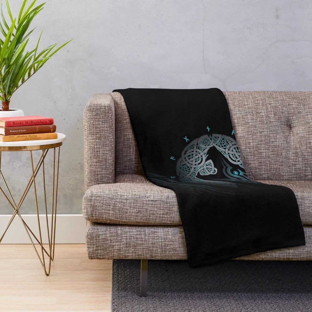 Cozy RAGNAROK MOON Plush Blanket featuring mythical creatures from Nordic mythology