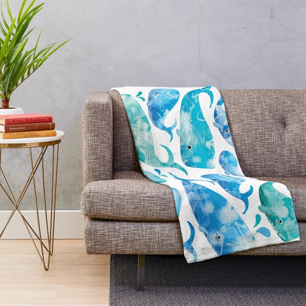 Whales plush blanket featuring a beautiful marine wildlife design