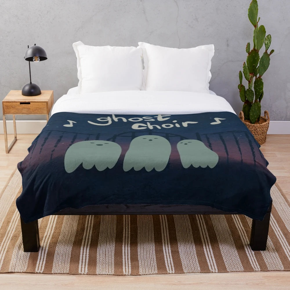 Ghost choir plush blanket with musical notes and spooky elements