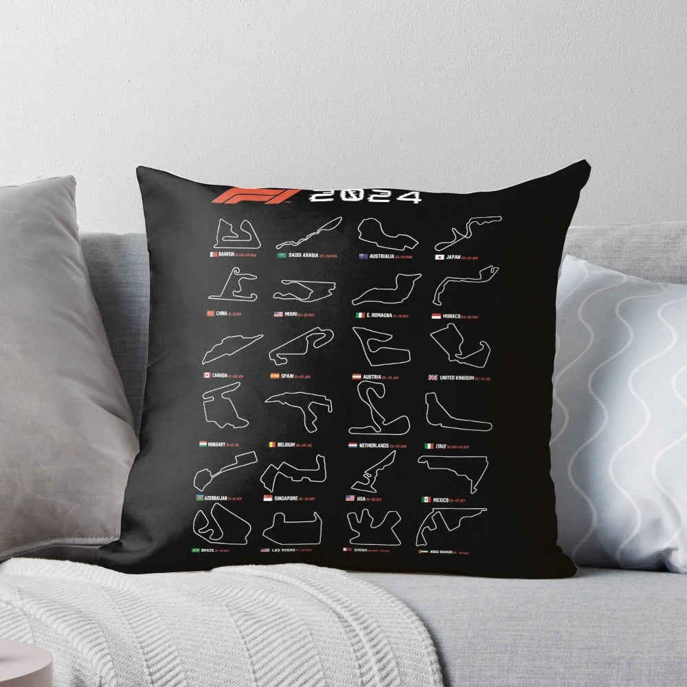 Colorful F1 circuits pillow showcasing the iconic racetracks of Formula One
