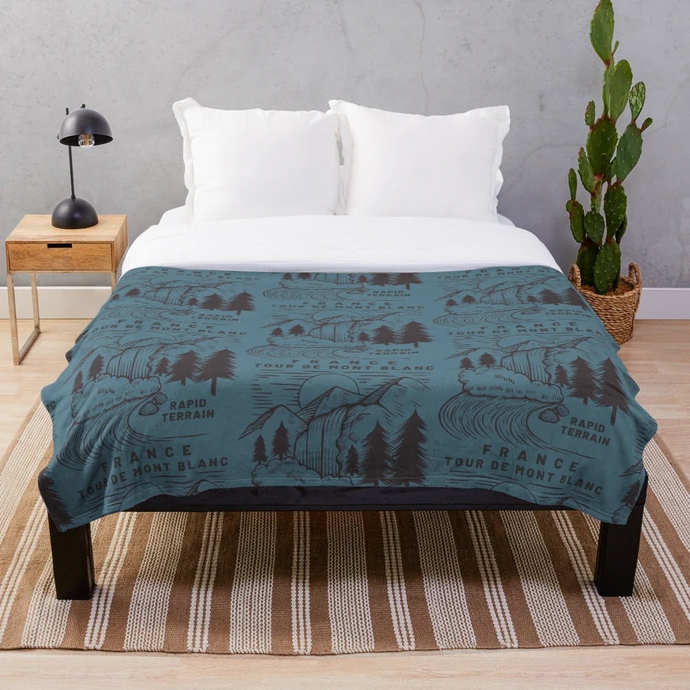 Plush blanket depicting the scenic Tour du Mont Blanc hiking trail in France, Switzerland, and Italy