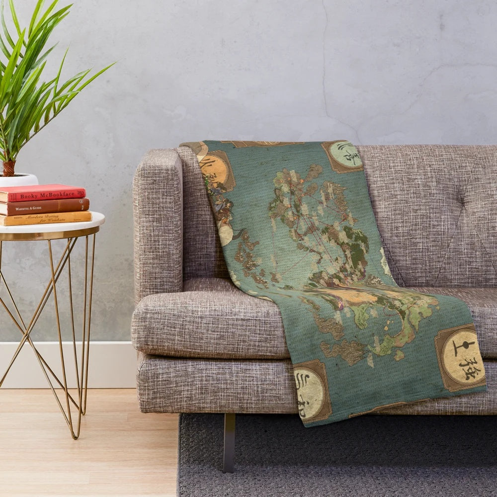 Avatar the Last Airbender inspired plush blanket featuring a map of the world