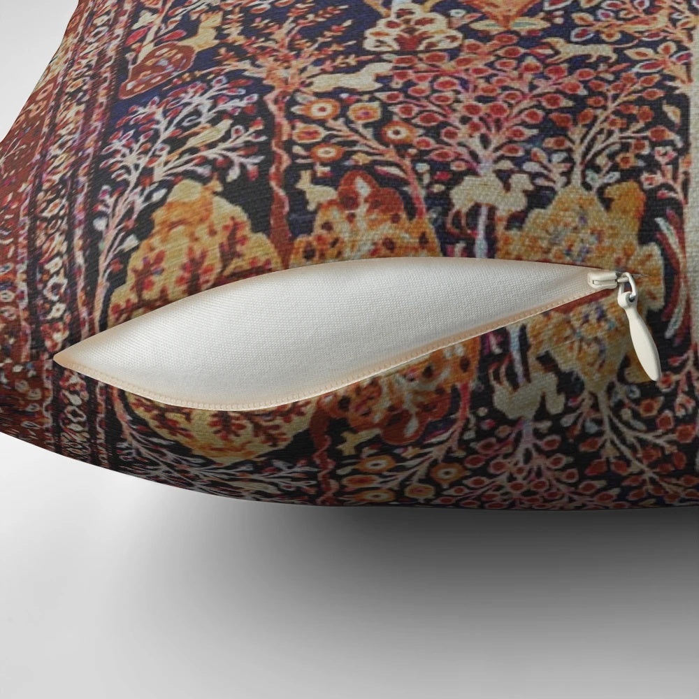 Elegant Persian vintage-style carpet design pillow with nature and floral motifs