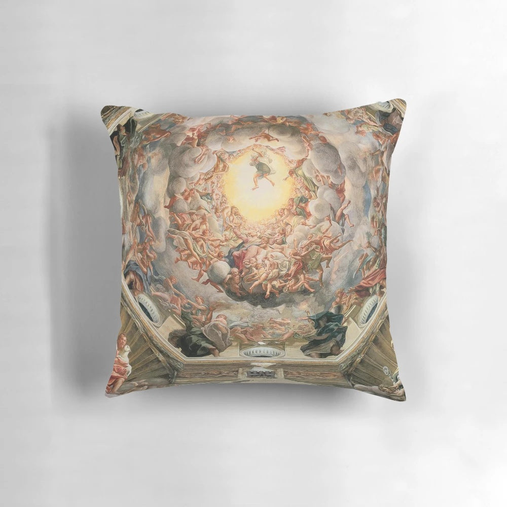 Michelangelo's masterpiece, the Sistine Chapel ceiling, depicted on a soft and cozy pillow.