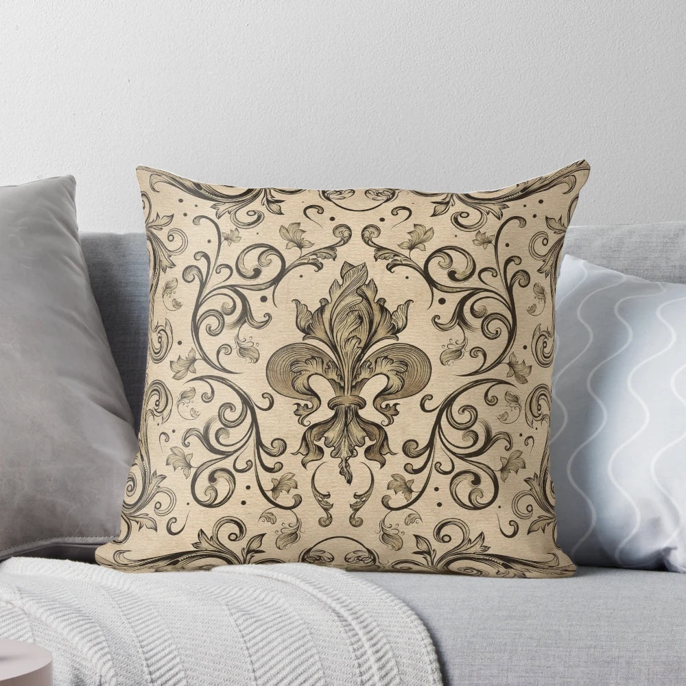 Vintage fleur de lis ornament printed on a luxurious pillow
