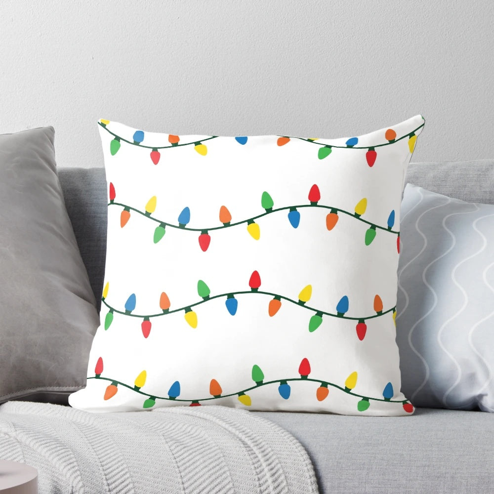 Twinkling Christmas lights pillow with a festive design, perfect for holiday home decor