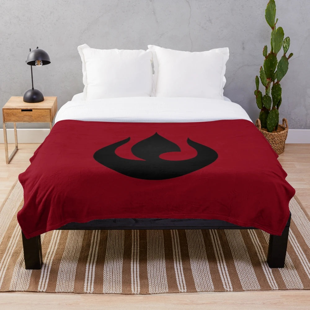Fire Nation logo plush blanket featuring the iconic emblem from the Avatar: The Last Airbender and Legend of Korra series
