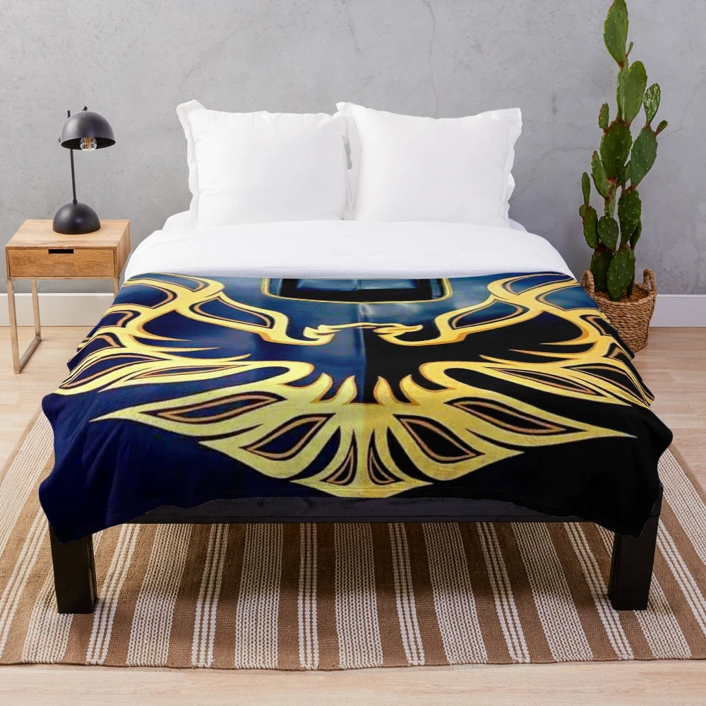 Soft and plush firebird-themed blanket with vintage car inspired design