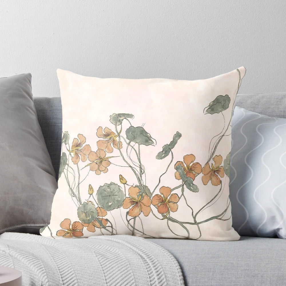 Vibrant floral watercolor pattern on a soft, plush pillow for nature enthusiasts.