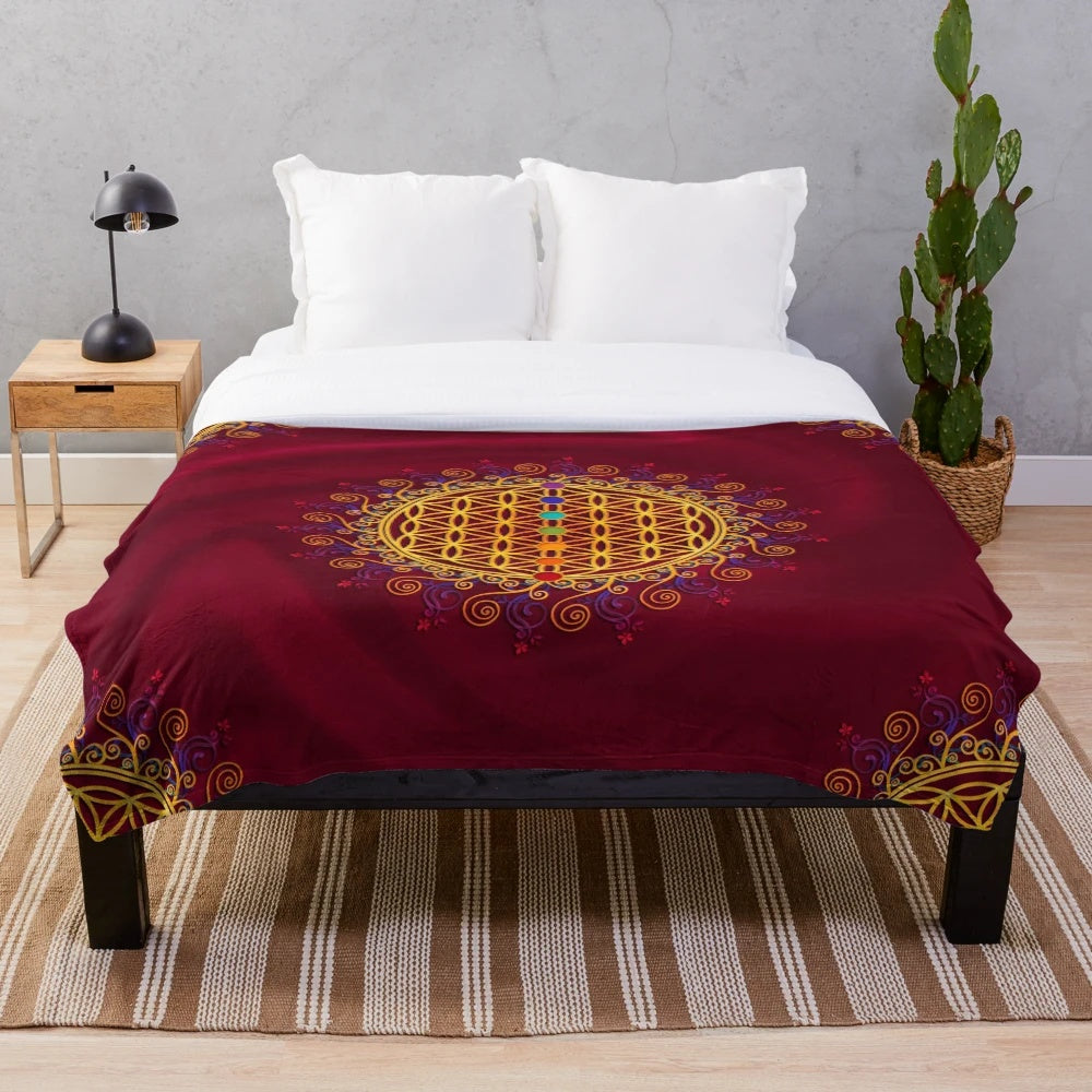 Flower of Life Plush Blanket featuring sacred geometry and chakra design