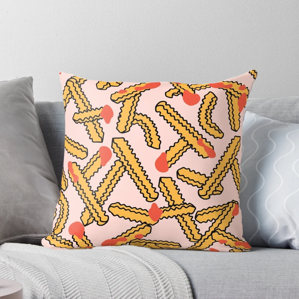 Friyay Pillow - A cozy, pattern-filled pillow featuring a french fry design for Friday and the weekend.