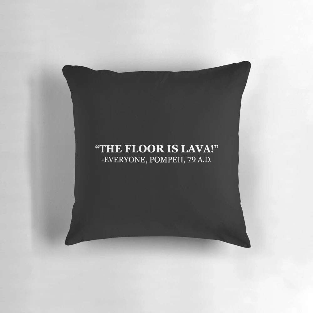 Decorative floor is lava themed pillow with a volcano eruption design