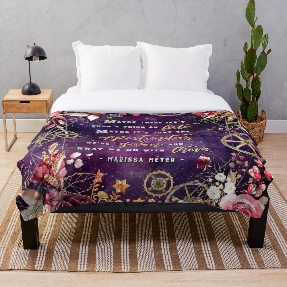 Galactic Floral Plush Blanket with Watercolor Design