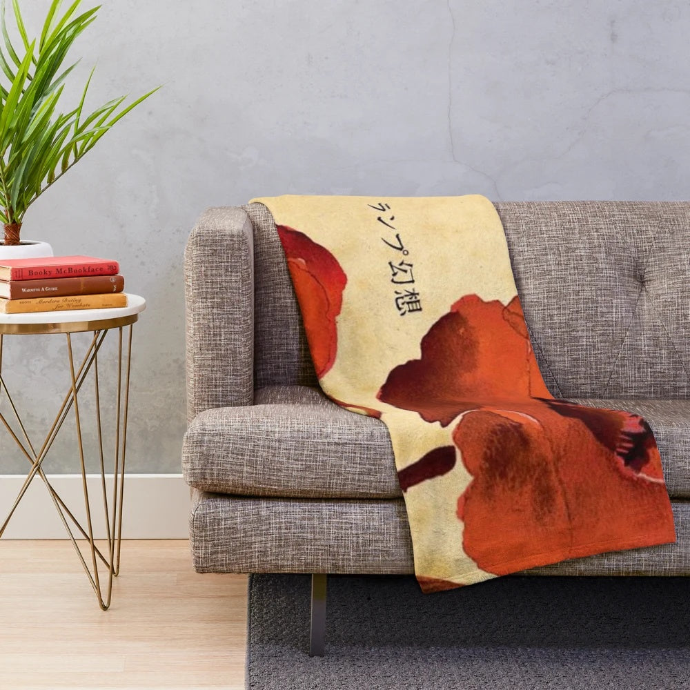 Gensou plush blanket with vibrant floral and pop art design
